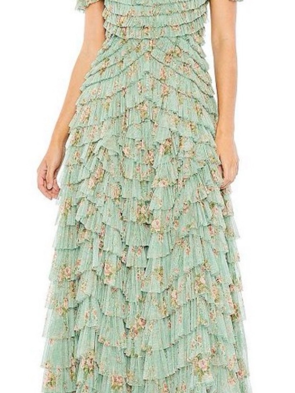 Mac Duggal Maxi Tiered Floral Tulle Dress